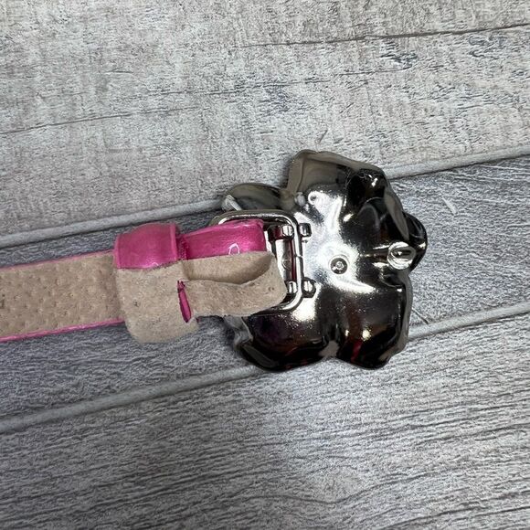 Vintage pink Leather Belt w flower buckle w stone in the middle. - Picture 3 of 8